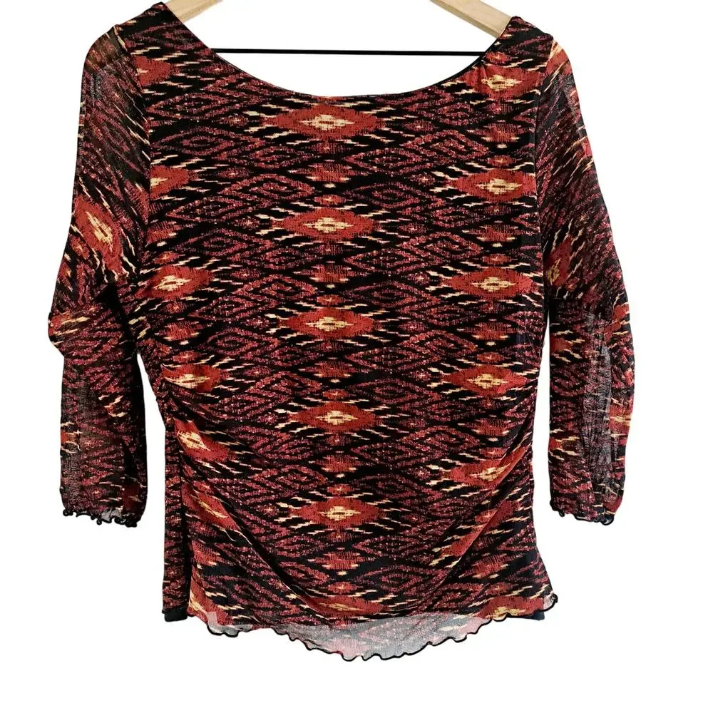 Bandolino Mesh Overlay 3/4 Sleeve Top - Picture 2 of 5